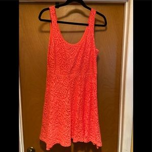 Lace Overlay Watermelon Pink Stretchy Skater Dress